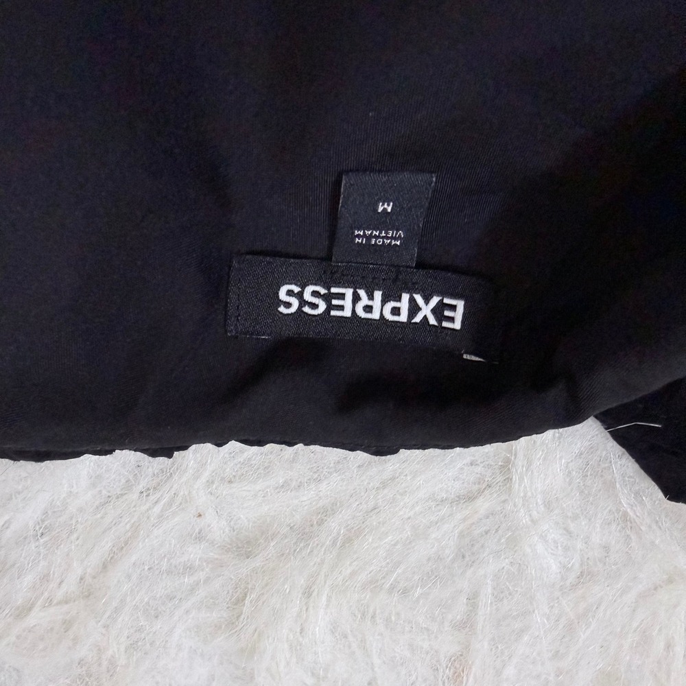 Express Black One Shoulder Ruffle Cocktail Dress Medium Belted Mini LBD Wedding - Picture 4 of 9